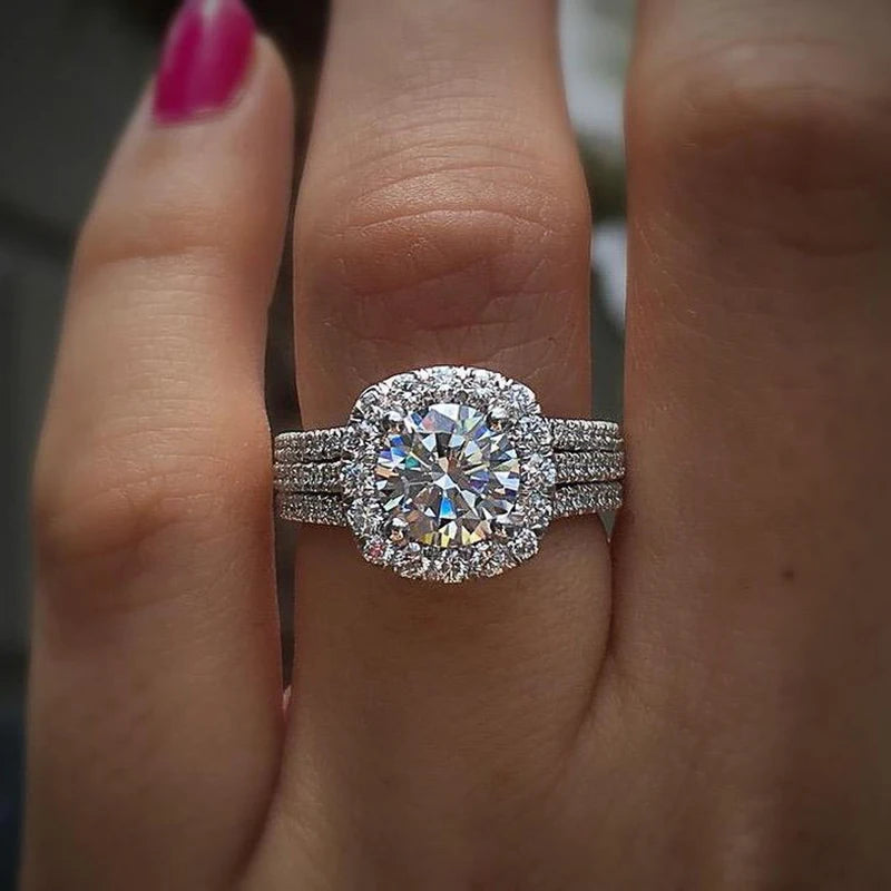 Huitan Trendy Women Rings with Brilliant Cubic Zirconia Luxury Engagement Rings Fashion Wedding Part