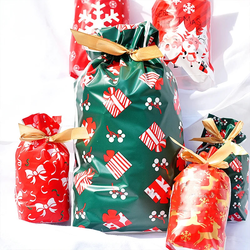 Merry Christmas Candy Bag Santa Gift Bag Snowflake Drawstring Bag Christmas for 2022 alternate view