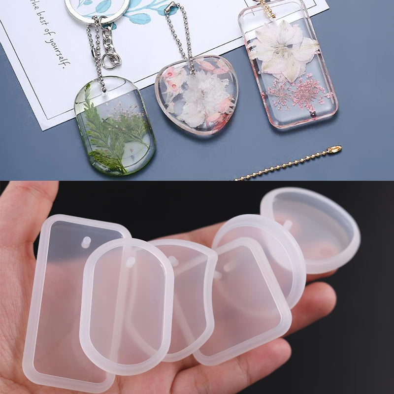 1/6/10pcs DIY Keychain Pendant Silicone Mold Set Crystal Epoxy Resin Mold Round Rectangle Pendants J