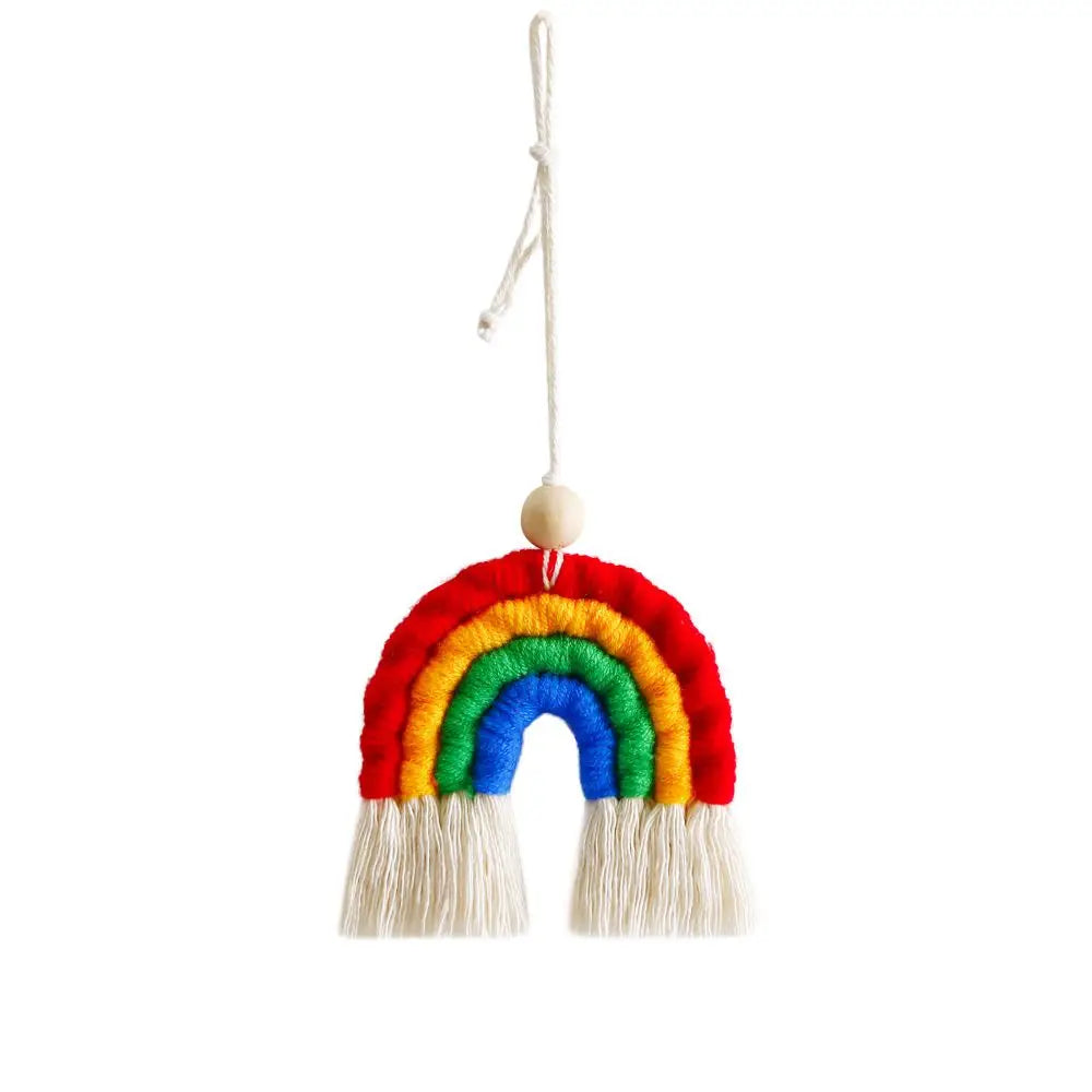 Boho Handmade Rainbow Decoeation Weaving Rainbow Keychains Car Rearview Mirror Pendan alternate view