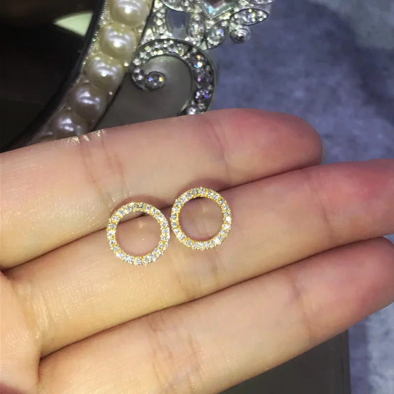 Huitan Fashion Versatile Dazzling Circle Stud Earrings with Crystal Cubic Zirconia Min close-up view
