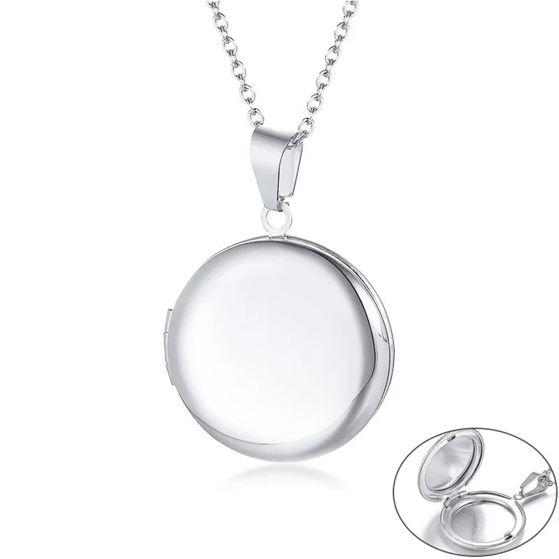 Delicate Floral Oval Heart Locket Pendant Necklaces for Women,Stainless Steel Photo F alternate view