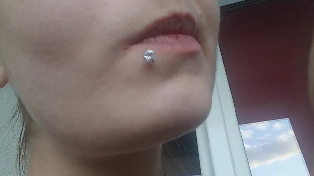 Labret Lip Stud 16G | Titanium CZ Piercing Jewelry for Sensitive Skin additional angle