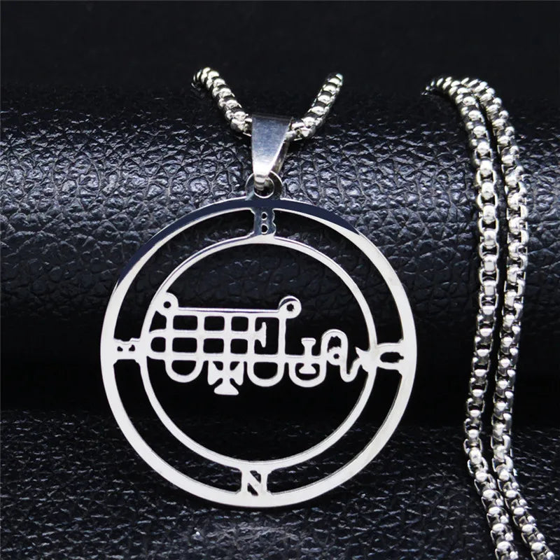 Stainless Steel Demon Seal Chain Necklace for Men Women Silver Color Satan BUNE Neckl lifestyle view