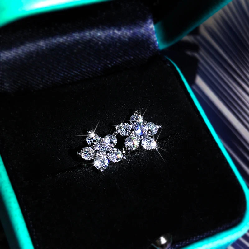 925 Sterling Silver Stud Earrings Fashion Full Diamond Plum Blossom Earrings Personality detail view