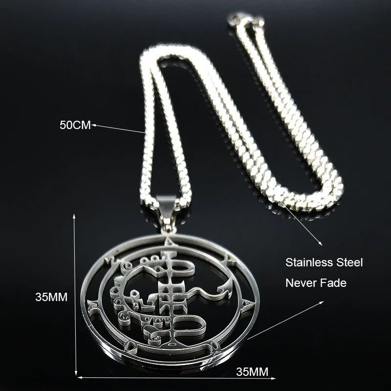 Sigeal Sigil De Lucifer Stainless Steel Satan Necklace | Asmoday Key Baphomet Penda additional angle