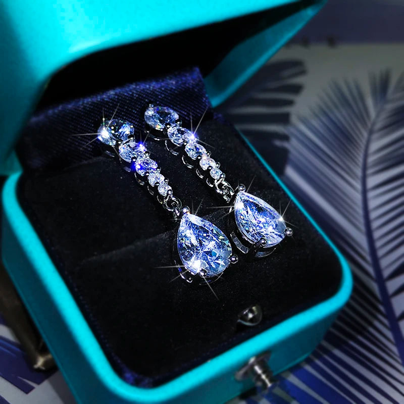 925 Sterling Silver Wild Korean Temperament Simple Atmosphere Flashing Zircon Earrings F detail view