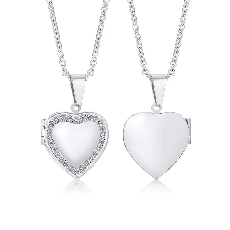 Delicate Floral Oval Heart Locket Pendant Necklaces for Women,Stainless Steel Photo Fr close-up view