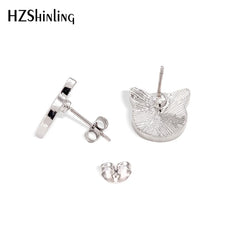 Lovely Cat Face Stud Earrings | Handmade Glass Dome Photo Printed Jewelry for Women alternate view