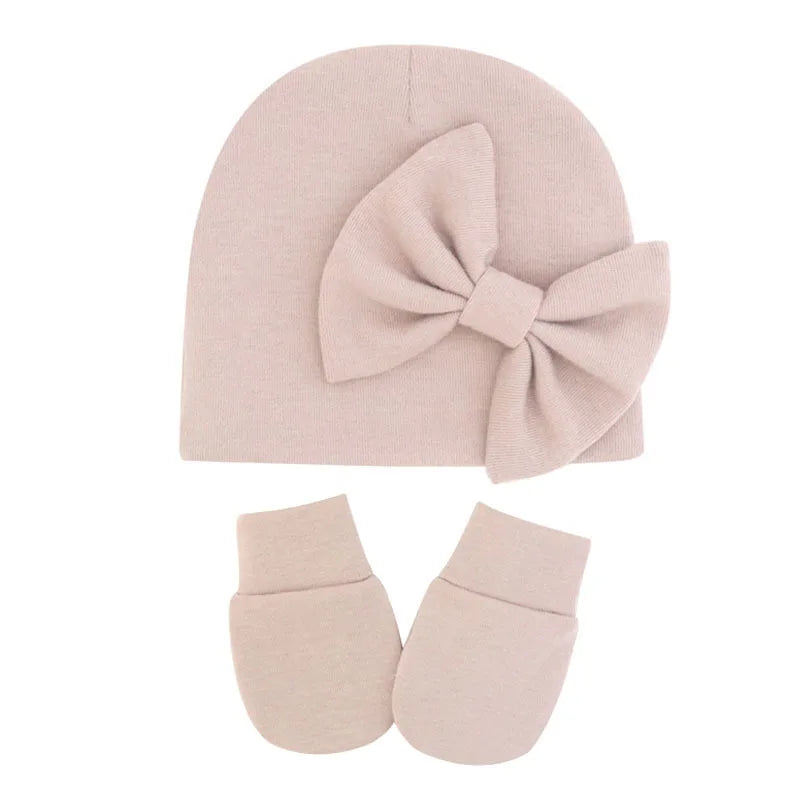 Newborn Baby Girl Hat and Gloves Set | Cotton Beanie for Infant Toddler detail view