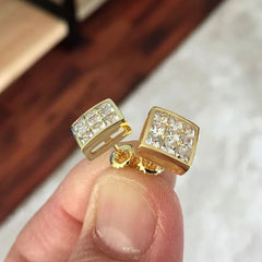 Huitan Luxury Gold Color Square Stud Earrings Women Ear Piercing with CZ Stone Simple St detail view