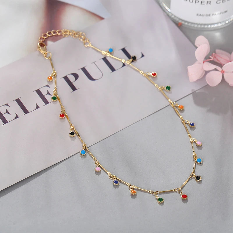 Fashion Simple Candy Color Tassel Necklace for Women Aesthetic All-match Pendant Je additional angle