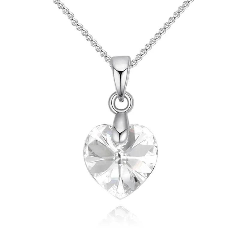 Heart Necklaces Pendant Crystals for Women Girls Gift Silver Chain Girl Jewelry detail view