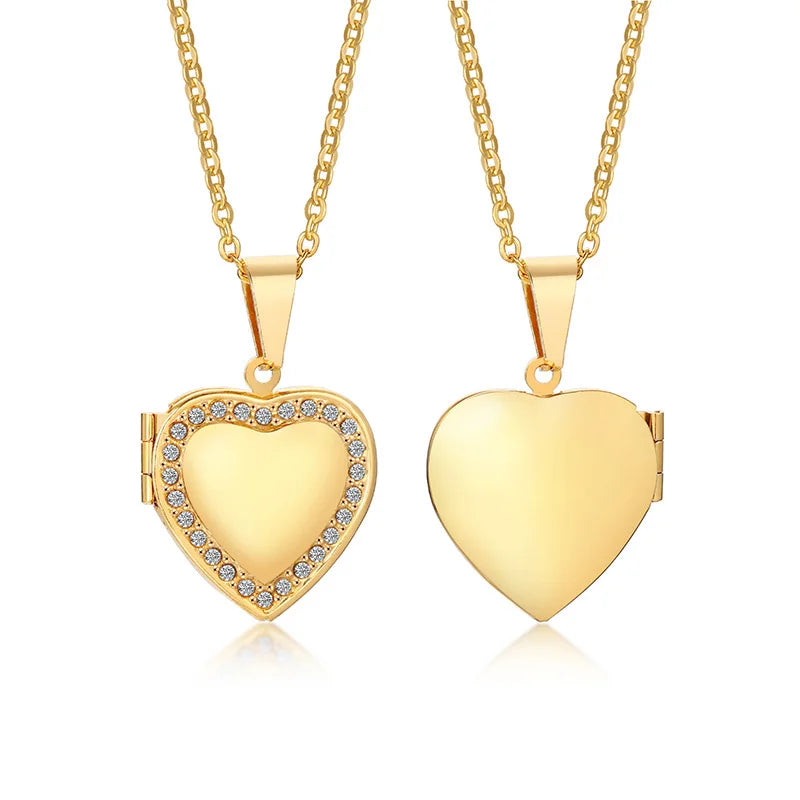 Delicate Floral Oval Heart Locket Pendant Necklaces for Women,Stainless Steel Photo Fram detail view