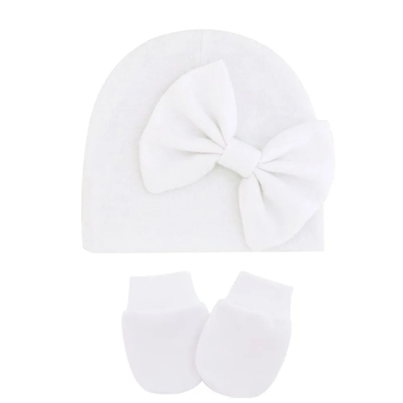 Newborn Baby Girl Hat and Gloves Set | Cotton Beanie for Infant Toddler detail view