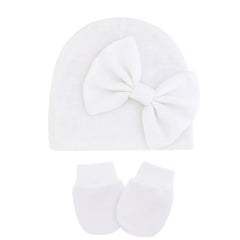 Newborn Baby Girl Hat and Gloves Set | Cotton Beanie for Infant Toddler detail view