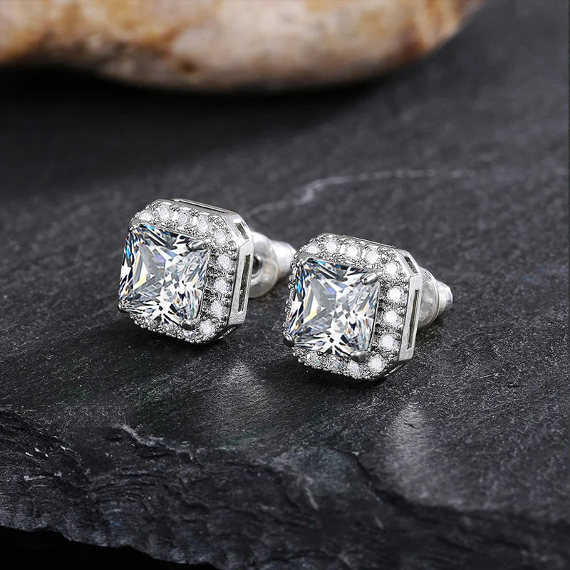 Huitan Rectangle/Square Green Cubic Zircon Stud Earrings Women Elegant Party Accessories detail view