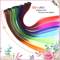 Clip In Rainbow Highlight Hair Extensions | Pink Synthetic Hair Strands close-up view