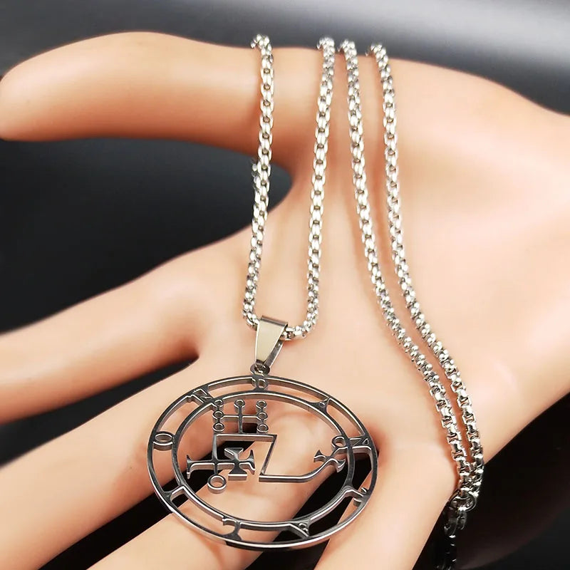 Sigil Stainless Steel Necklace Silver Color Dantalion Seal Solomon Demon Satan Sigil Satan Necklaces Pendants Jewelry N7150S03