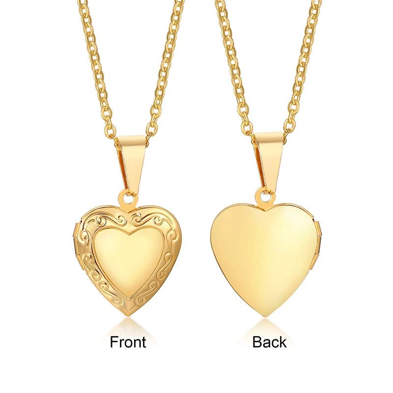 Vnox Light Heart Locket Pendants for Women Men Openable Photo Frame Glossy Stainless Ste detail view