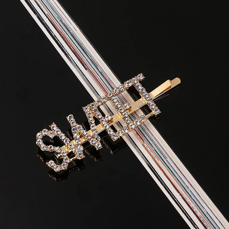 Simple Letter Rhinestone Hairpins Women Hair Clips Pins Barrettes Accessories For Wome close-up view