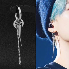 KPOP Korean Stainless Steel Stud Earrings Women Mens Moon Feather Chain Cross Geometric detail view