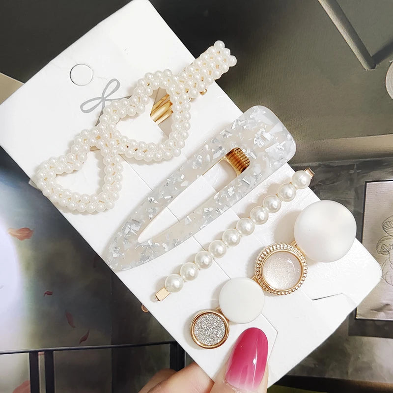 3/4pcs Set Pearl Hair Clip For Women Korean Hairpins Geometric Crystal Hair Barrettes Girl Hairgrip Hair Accessories