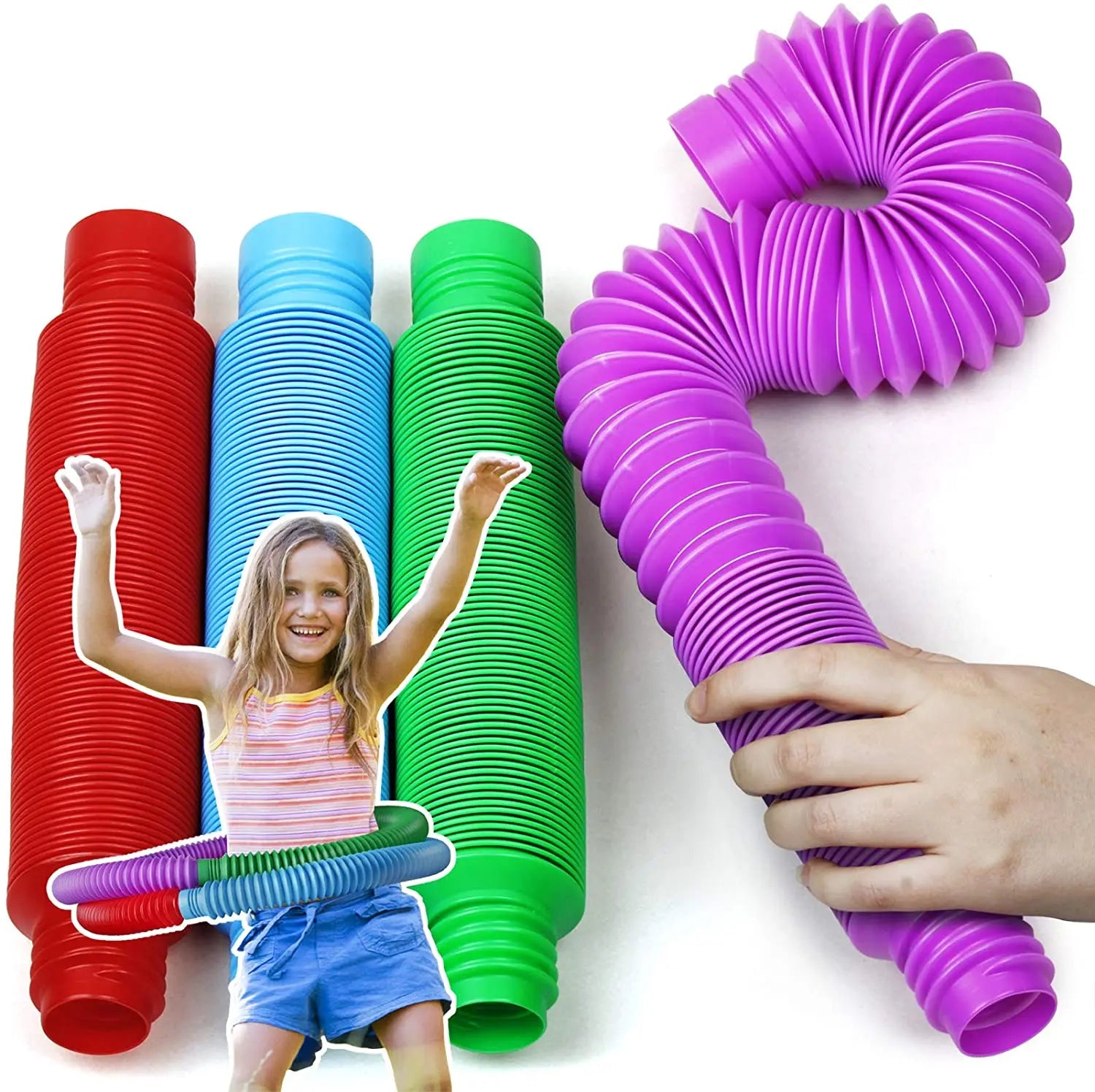4 Pack Pop Tube Sensory Fidget Toys Random Colors