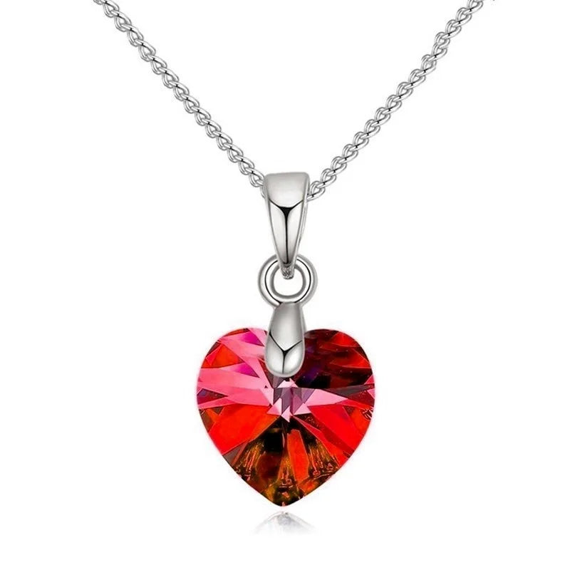 Heart Necklaces Pendant Crystals for Women Girls Gift Silver Chain Girl Jewelry detail view