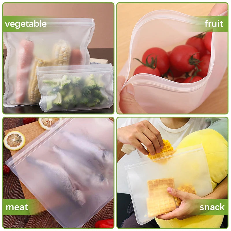 Silicone Food Storage Bag Reusable Stand Up Zip Shut Bag Sealed Leakproof Containers lifestyle view