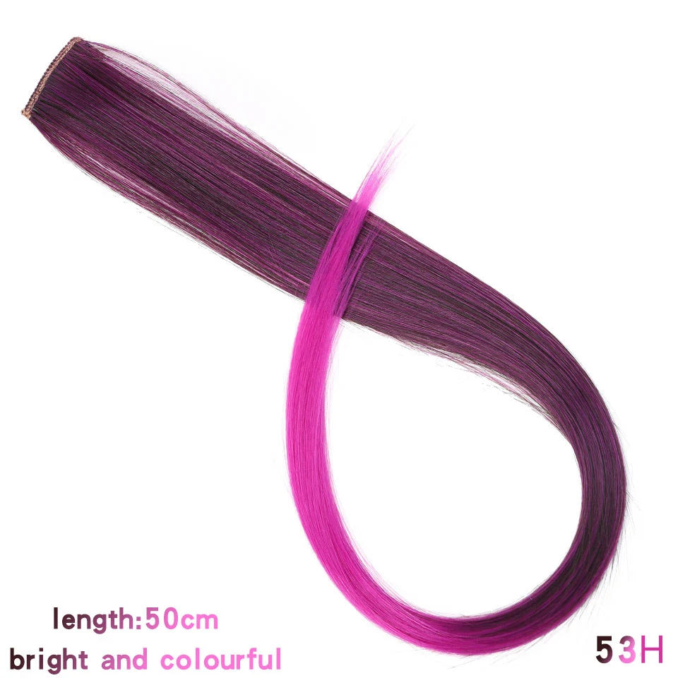Clip In Rainbow Highlight Hair Extensions | Pink Synthetic Hair Strands additional angle