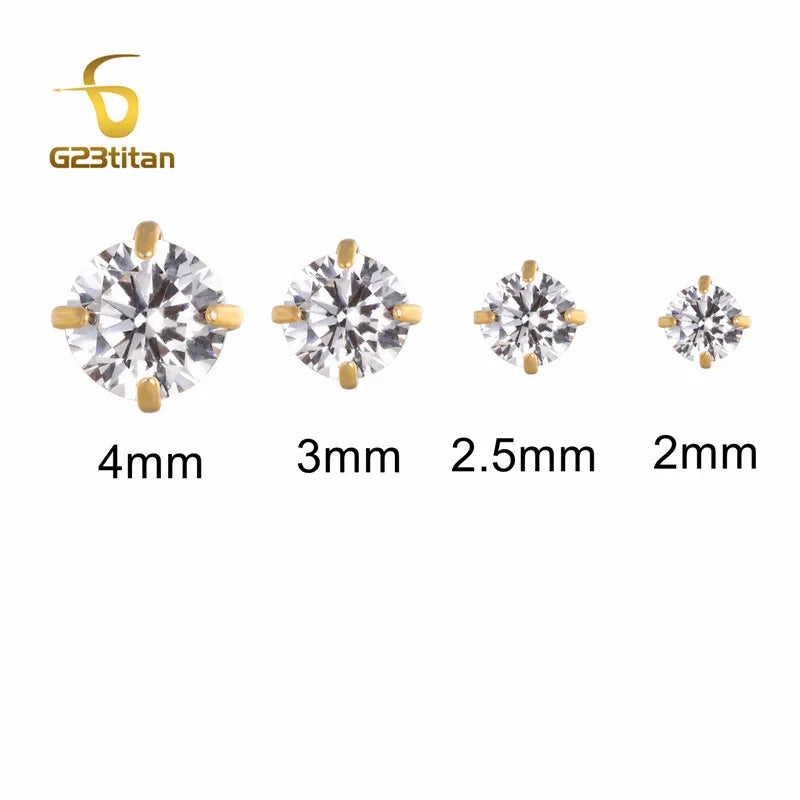 Labret Lip Stud 16G | Titanium CZ Piercing Jewelry for Sensitive Skin close-up view