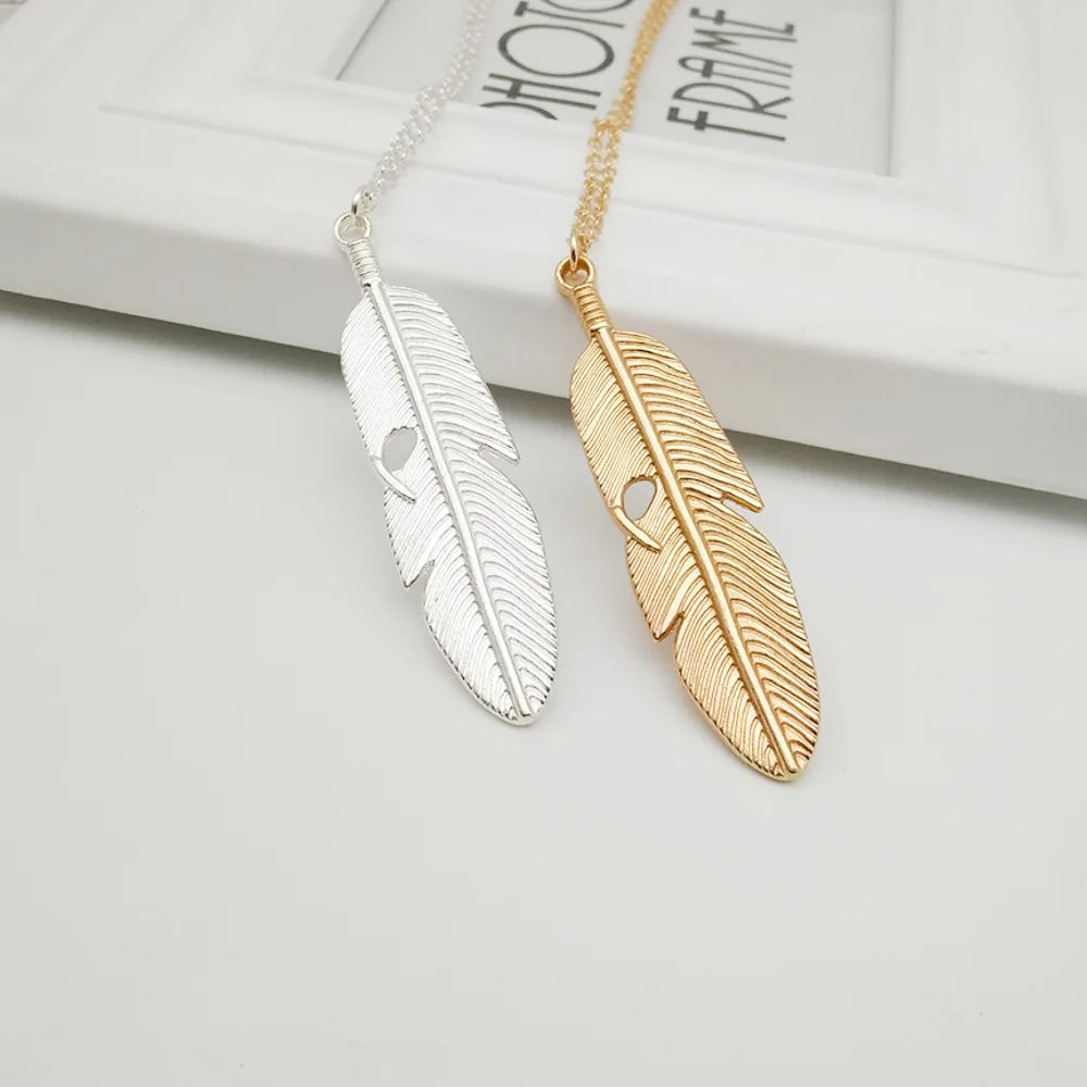 VOQ Feather Pendant Necklace for Women | Trendy Long Chain Jewelry Gift detail view