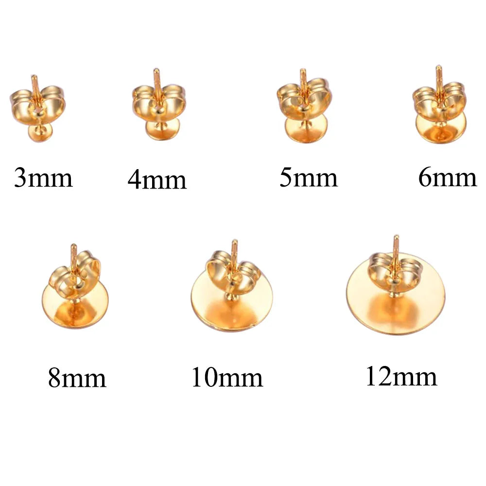 50pcs Stainless Steel 3 4 5 6 8 10 12mm Stud Pin Earring Base Earring Settings DIY Fo lifestyle view