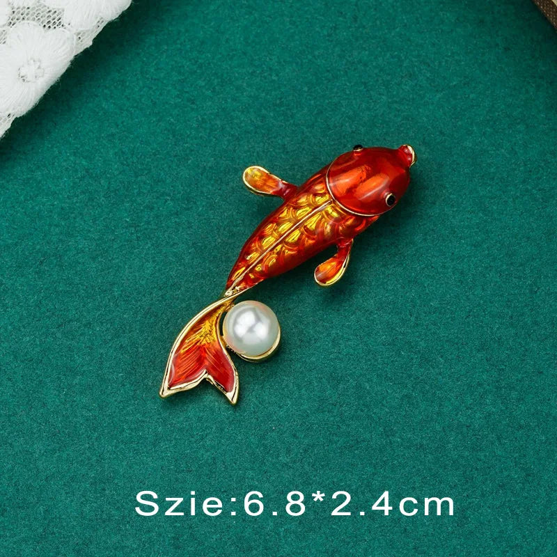 Vintage Palace Plant Flower Baroque Brooch Red Enamel Pearl Brooch Pin Woman Party Accessories