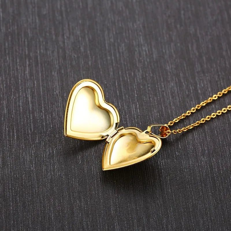 Heart Photo Locket Necklace for Women | Openable Stainless Steel Promise Jewelry close-up view