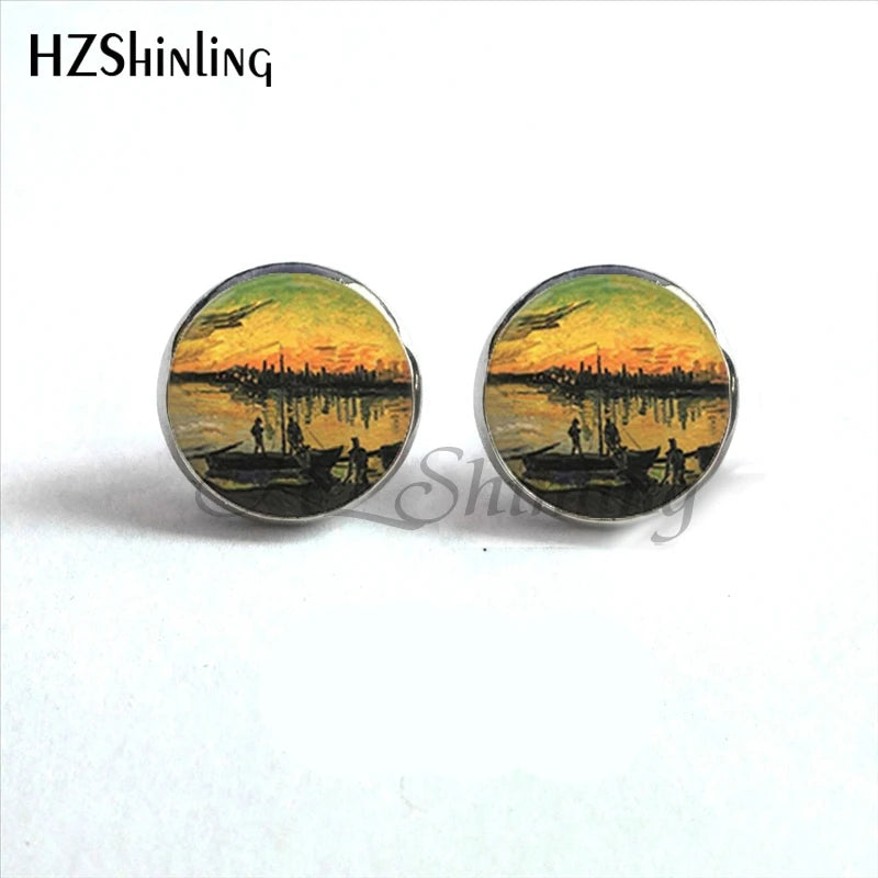 NES-001 Van Gogh Painting Stud Earrings The Starry Night Ear Studs Van Gogh Sunflower alternate view