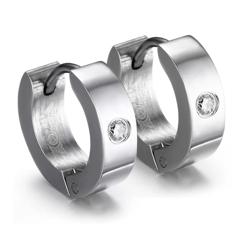 Stainless Steel Hoop Earrings for Women | Cubic Zirconia Huggie Ear Cuff close-up view