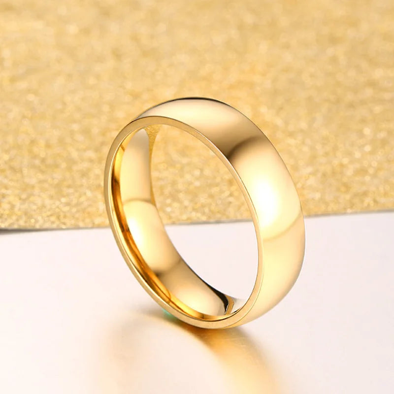 Gold Tone Stainless Steel Wedding Band Ring | Unisex Engagement Ring lifestyle view