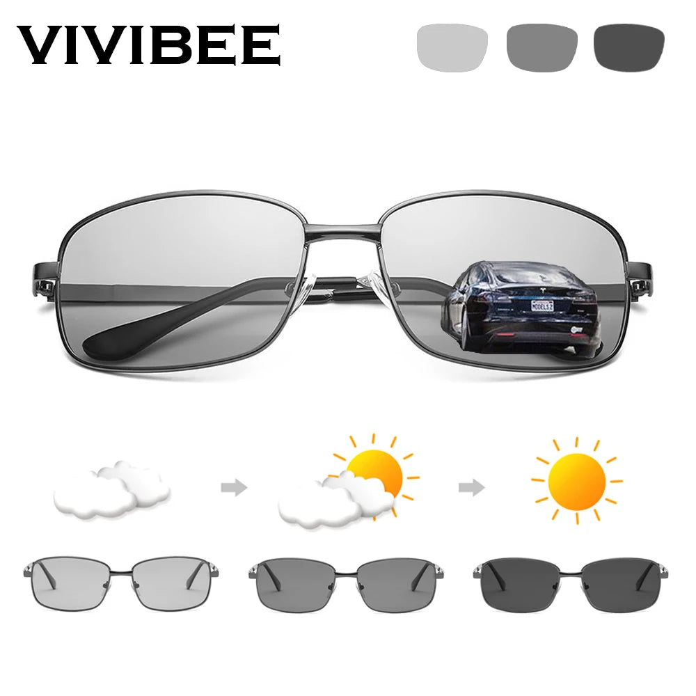 VIVIBEE Driving Rectangle Polarized Men Sunglasses Photochromic Fishing Women Car Driving UV400 Polarizing Male Sun Glasses