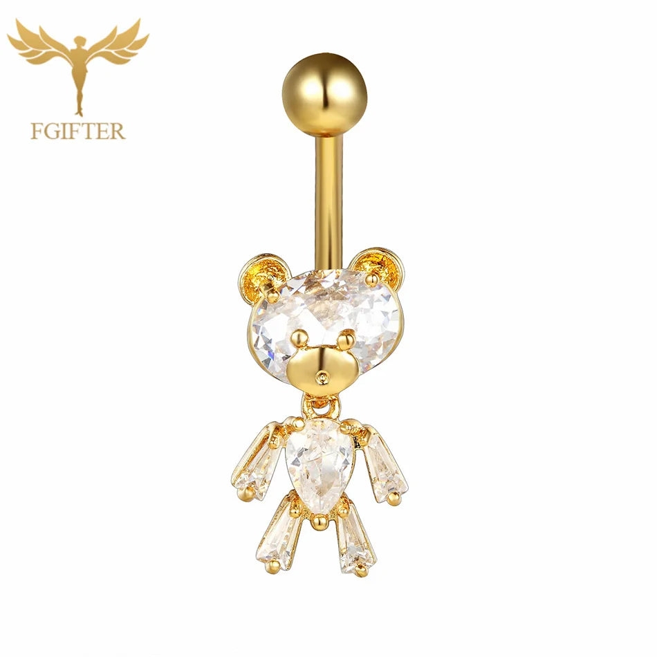 Gold Color Dangle Navel Earring for Women Zircon Pendant Belly Button Ring 14G Surgic lifestyle view