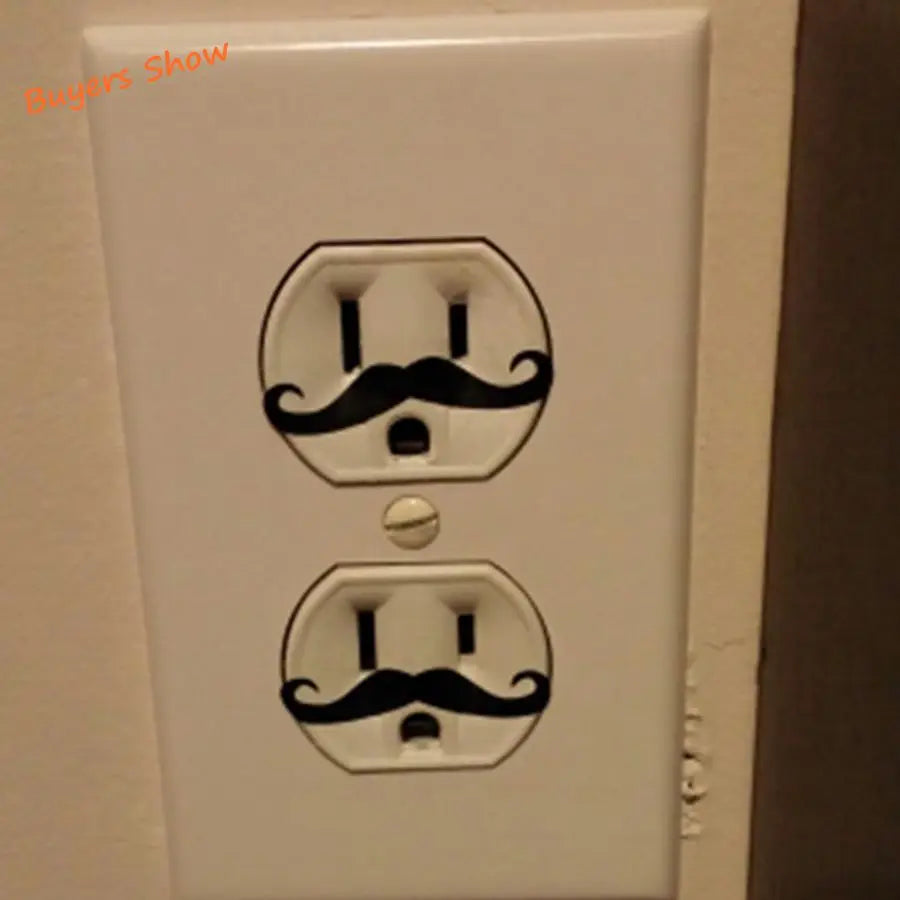 Funny Light Switch Stickers | 12 Pack Mustache Outlet Decals close-up view