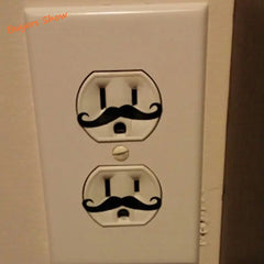 Funny Light Switch Stickers | 12 Pack Mustache Outlet Decals close-up view