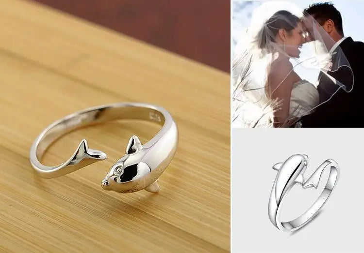 Dolphin Animal Platinum Plated Ladies Finger Rings