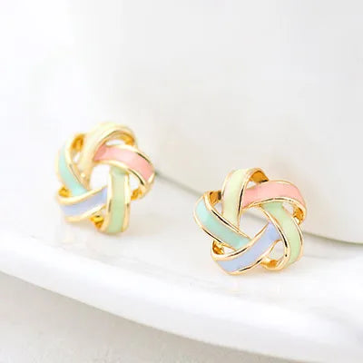 RAVIMOUR Enamel Stud Earrings | Fashion Gold Flower Star Earrings for Women additional angle