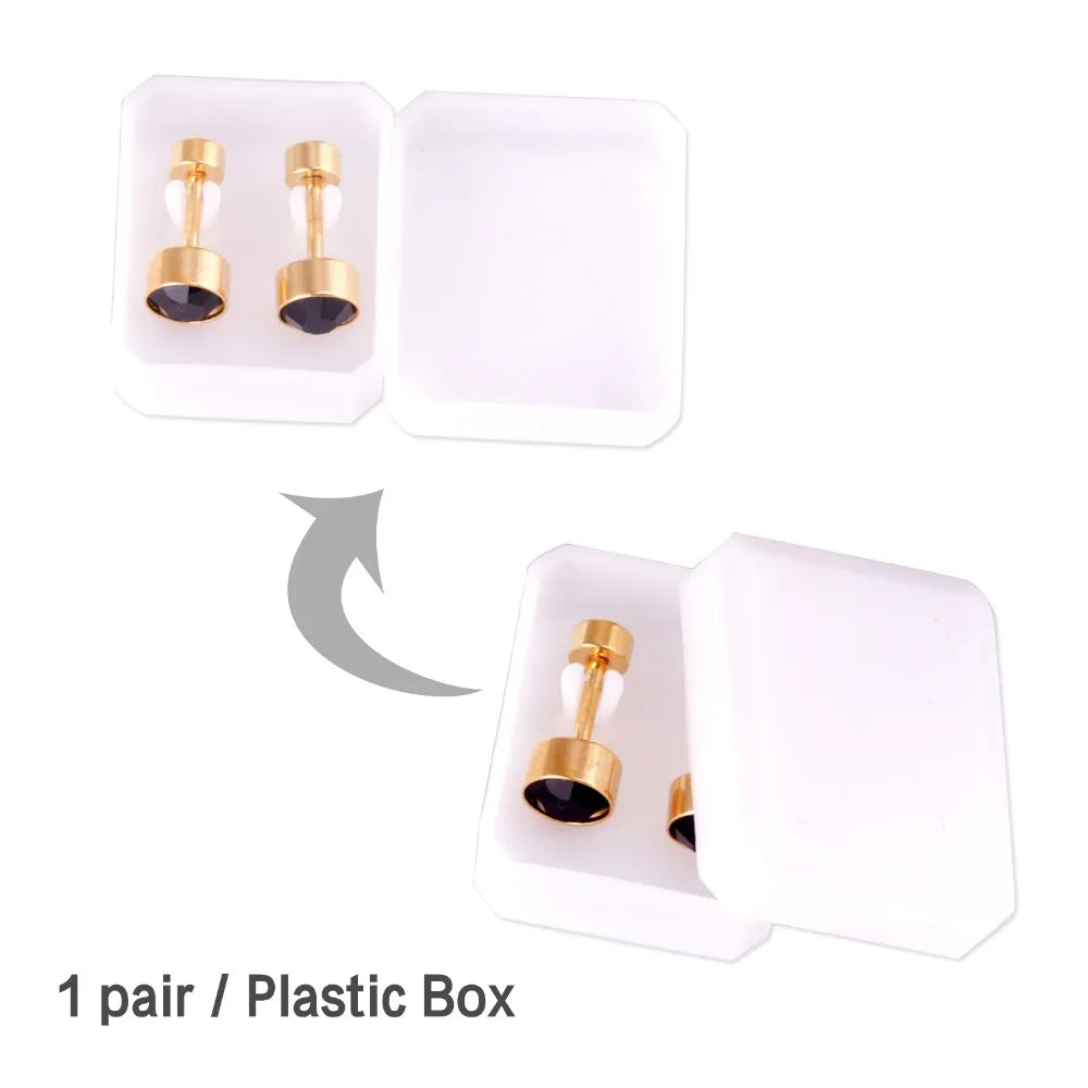 Black Crystal Screw Back Stud Earrings | Stainless Steel Fashion Jewelry for Women detail view