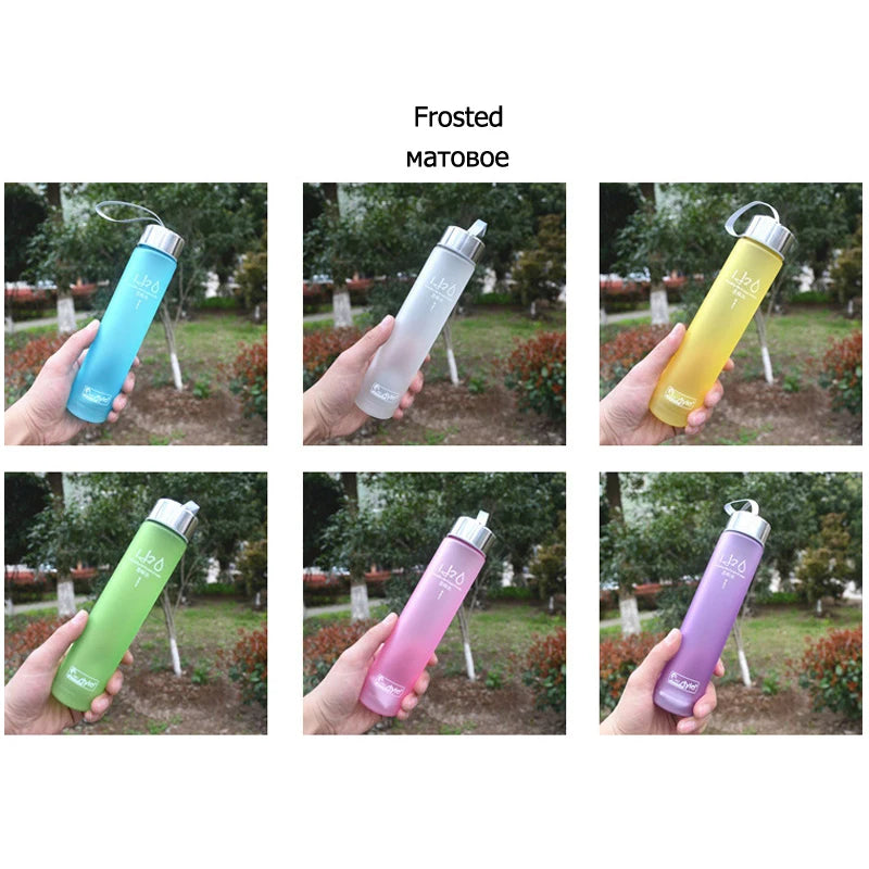 Creative Candy Color Portable Leak-proof Water Bottles Frosted Sport Unbreakable Plas lifestyle view