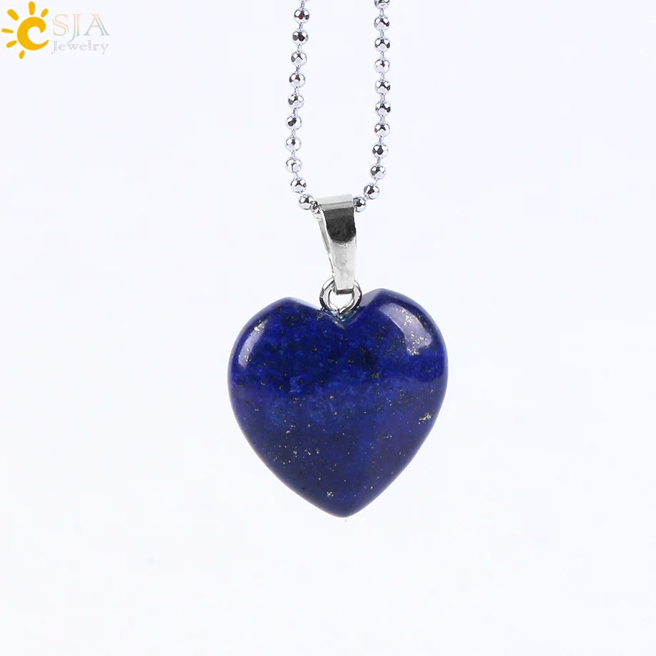 CSJA Natural Stone Heart Necklace | Crystal Healing Pendant for Women lifestyle view
