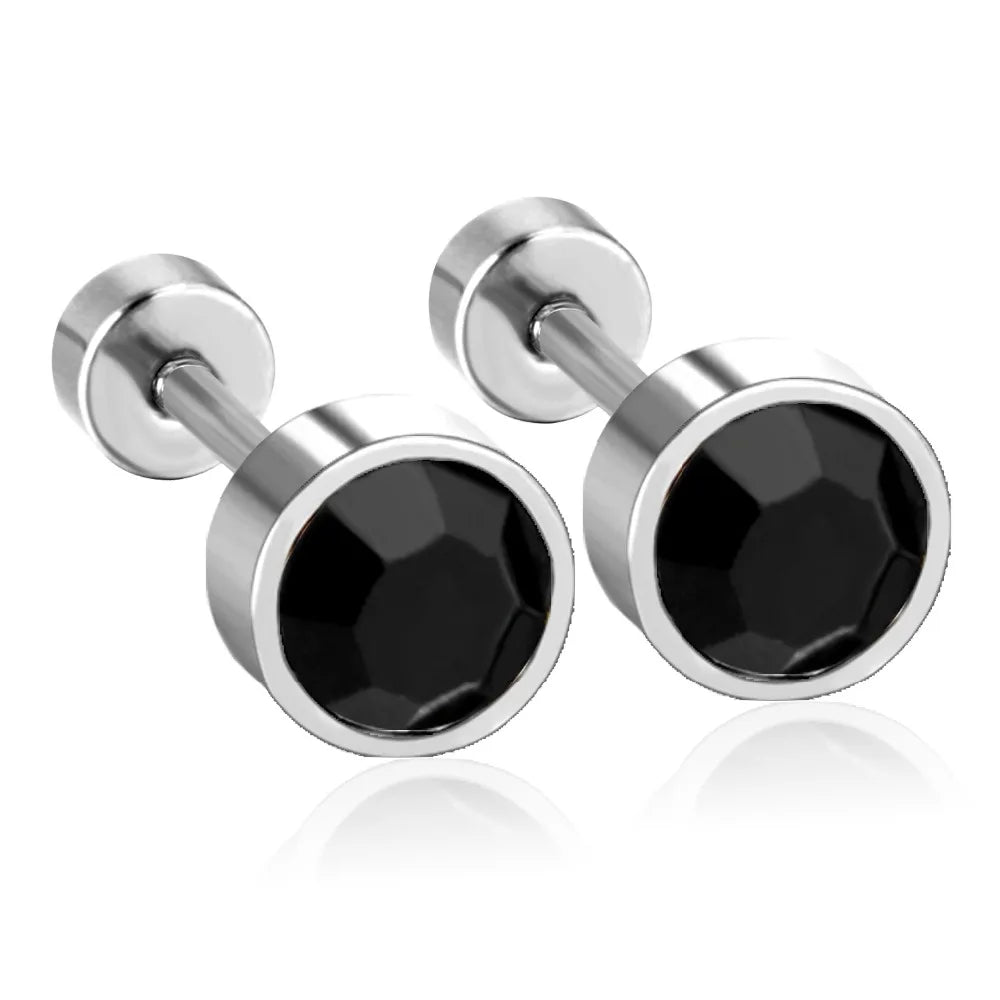 Black Crystal Screw Back Stud Earrings | Stainless Steel Fashion Jewelry for Women lifestyle view