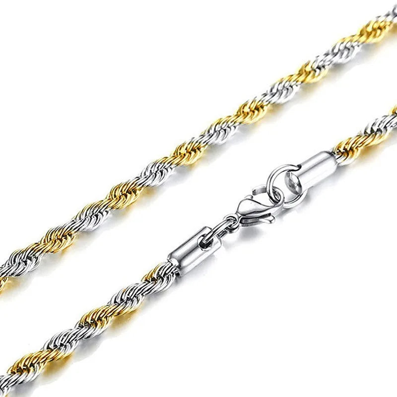 Stainless Steel Rope Chain Necklace | Gold Twisted Wave Link Choker additional angle